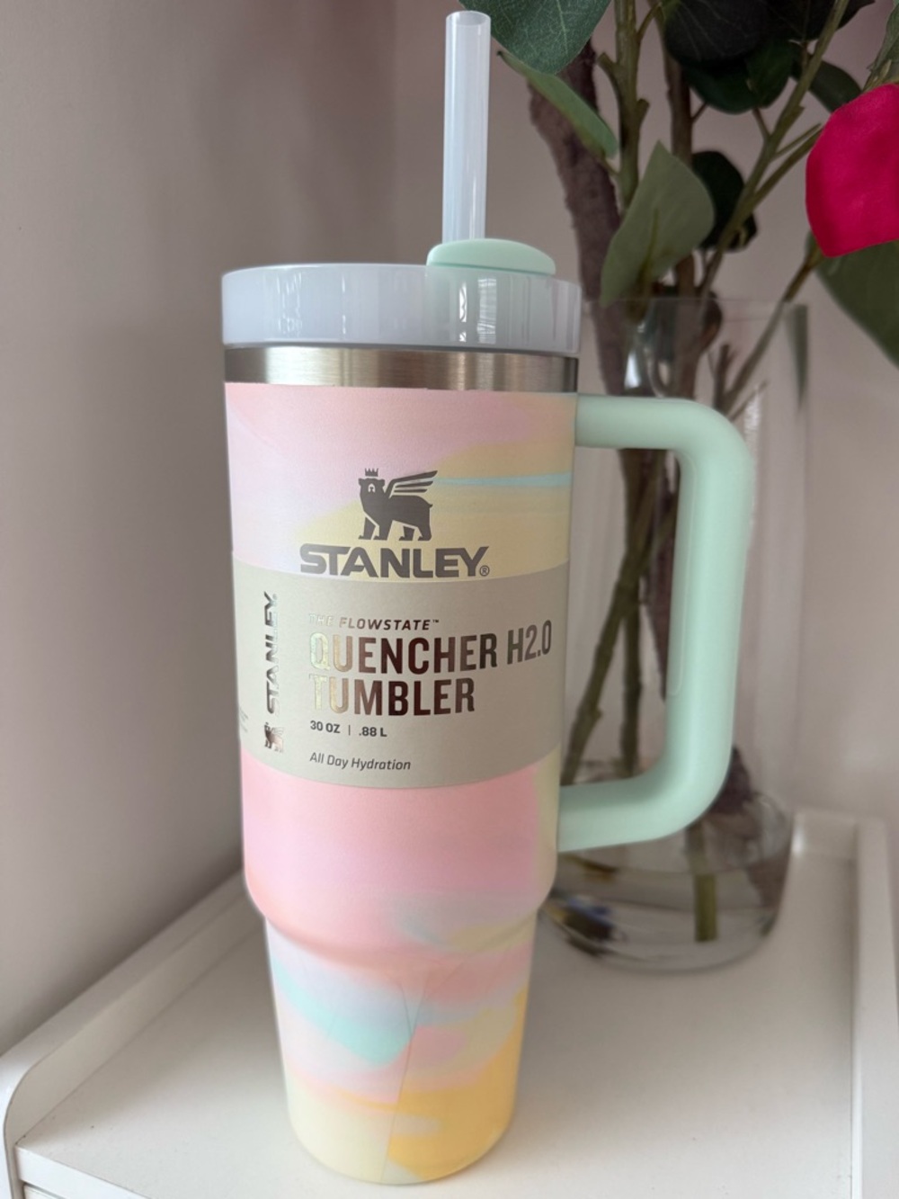 Stanley The Clean Slate Flowstate Quencher 30oz Tumbler Warm Serene Brushstrokes